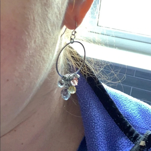 Silver Circle Earrings with Dangling Beads - Picture 4 of 6